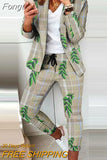 Women Office Jacket Top And Pants Print Suit Casual Office Female Pants Two Piece Set Elegant Slim Fit Long Pants Matching