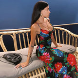 Sexy Long Dress Women Backless Lace Up Beach Party Dresses Summer Resort Style Fireworks Print Elegant Maxi Dress