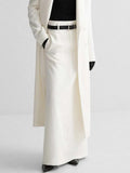 Solid Skirt Women 2023 Spring Fashion Low Rise Waist A-line Straight White Faldas Bottom Simple Elegant Slit Maxi Skirts-Outfit