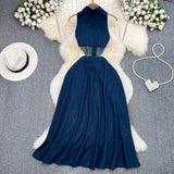 Fongt Collar Claved Open Waist Thin Sleeveless Single Buckle A Word Open Fork Denim Dress Casual Dress