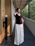Fongt Xixi 13 Lines 2025 Summer New Temperament Simple Thin Elegant V-Tneck T-Shirt Top Women 25241