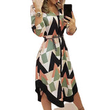 Fongt Women's New Long Dress Print Plaid Lapel With Long Sleeve Winter Dress