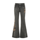 Fongt West Of The Cowboy Wind Plant Flowers Embroidered Low-Waisted Trousers Hottie Water Wash Old Leisure Trousers