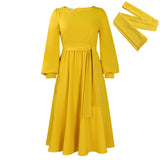 Fongt Women's Clothing 2025 Spring New Long-Sleeved Round Tie With Solid A-Dress Dress
