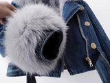Faux Fur Collar Lining Denim Jacket-Outfit