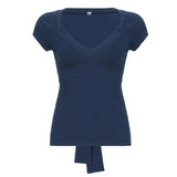 Fongt Cloth Forget Pure Style Fashion Spliced Chest-Type Short-Sleeved T-Shirt Hottie Back Strap Strap Bow On The Basis Of The Bow