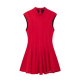 Fongt Women's Clothing 2025 Autumn And Winter New Waist Wave Wide Swing Mini Dress