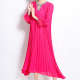 Fongt Heavy Industry Set Diamond Wool Sleeves High-Grade Pressure Folding Dress Women Loose Strap Belt Belt Elegant Long Dress