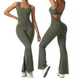 Fongt Women's Sleeveless Horn Jumpsuit Sexy Bare Back Vest Tightening Hip Yoga Jumpsuit