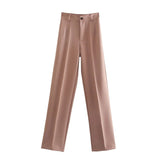 2021 New Summer Women Vintage Solid Pants Female Office Lady Bottoms Slim High Waist Casual Chic Straight