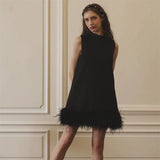 Spring 2025 New Fashion Niche Design Feel Solid Color Collar Feather Splicing High Sense Short Dress Dress
