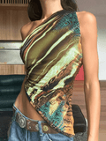 One Shoulder Asymmetric Hem Tank Top-Outfit
