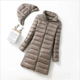 Korean Version Slim Light Down Jacket Female Long Slim Standing Collar Can Take Off The Hat Women's Large Size Coat Tide-Outfit