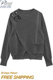 Women Asymmetrical Pullover Autumn Winter Clothes Warm Knitted Oversized Sweater For Women's Loose Tops Casual