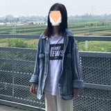 Fongt 2024 New Korean Version Of Denim Jacket Women's Loose Ins Versatile Medium Long Long Sleeve Student Jacket-Outfit