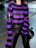 Distressed Striped Crop Sweater-Outfit