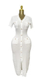 Fongt Temperament V-Neck Slim Short-Sleeved Tuxedo Niche Knitted Dress Thin
