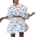 Fashion Cotton Leprosy Side Strawberry Print Skirt Set Homewear New