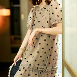 Stylish Polka Dot Printed Chiffon Midi Dress Summer Elegant Folds Patchwork Women's Clothing Loose A-Line O-Neck Dresses-Outfit