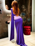 Purple Satin Halter Neck 3D Flower Design Backless Maxi Dress-Outfit