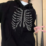 Black Gothic Rhinestone Design Zipper Hoddie-Outfit