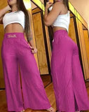 Fongt Solid Color Wide Leg High Waist Trousers Loose Show Thin Metal Bell-Bottom Trousers Can Be