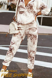 Autumn Lady Casual Long Pants Suit Women Patchwork Zip Top Print Trousers Set Loose High Waist Pants Two Piece Set