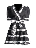 French Temperament Dress 2025 Summer New V-Neck High-End Splicing Lotus Leaves Side To Show Thin Dress
