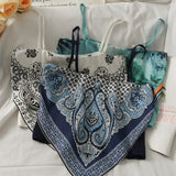 Fongt Print Splicing Short Belly Pocket Small Vest Woman 2024 New Slim Silk Sling Shirt Ice Refresher Silk