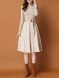 Vintage Elegant Knitted Sweater Pleated Dresses New Winter Women Long Sleeve Office Lady Casual Midi Vestido Da