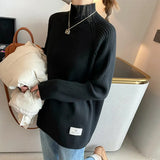 Soft Waxy Sweater Sweater Female 2023 Autumn / Winter New Korean Version Casual Half High Collar Lazy Wind Joker Set-Outfit