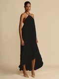 Halter Neck Ruched Midi Dress-Outfit