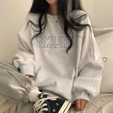 Solid Color Embroidered Logo Pullover Sweatshirt-Outfit