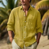 Fongt Men's Linen Shirt Button Shirt Summer Beach Shirt Pure