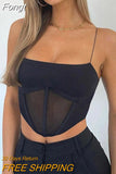 Women's Crop Top Camisole with Perspective Mesh Patchwork Stitching Sexy Style Irregular Tailoring Summer Clothing Tops