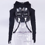 Dark Wind New Summer Fashion Blouse 2024 Round Neck, Long Sleeves, Navel Grid Short Sweater-Outfit