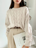 Fongt And Winter Women's Jersey Sweater Loose Round Neck Solid Color Trendy Knitted Shirt