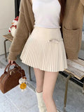 Bow Solid High Waist Pleated A-line Skirt-Outfit