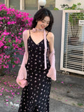 Fongt Xixi 2025 Spring New Retro High-Rise Sling Dress Print Pure Desire Holiday Dress Women 88201