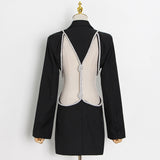 Fongt Korea East Gate Women's Wear 2024 Spring And Autumn New Splicing Sexy Back Personality Versatile A Button Suit Coat-Outfit