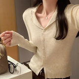 Collar Striped Minority Knitted Cardigan Women's Autumn And Winter New Slim Long-Sleeved Bottom Sweater Jacket-Outfit
