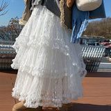 Fairy Lace Patchwork Ruffled Maxi Skirt-Outfit