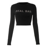 Women's Clothing Autumn 2024 New Umbilical Round Neck Long Sleeves Short Hot Diamond Letter