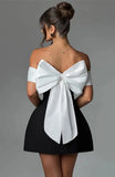 Black Off-shoulder Large Back Bow Mini Dress-Outfit
