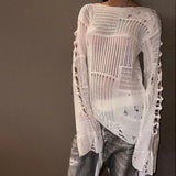 Fongt Junk Sense Hollow Out Jacket Early Spring 2023 New Niche Design Lazy Feeling Long Sleeve Woven Long Smock-Outfit