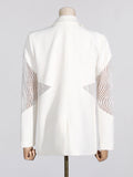 Fongt Spring New Fashion Temperament V Collar Hollow Out Perspective Lace Splicing Design Sense Long Sleeve Suit Jacket Female-Outfit