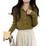 Fongt French Campus Style Style Button Knitted Cardigan Women's Autumn And Winter New Solid Color Repair Slim Thin Inside