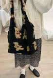 Fuzzy Teddy Bear Reversible Shoulder Bag-Outfit