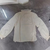 New Leisure Version Vertical Collar Lotus Leaf Trim Pendent Shirt 1214085001-Outfit