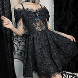 Autumn And Winter Women's Temperament Lace Splicing Sling Net Sexy Fashion Dress-Outfit